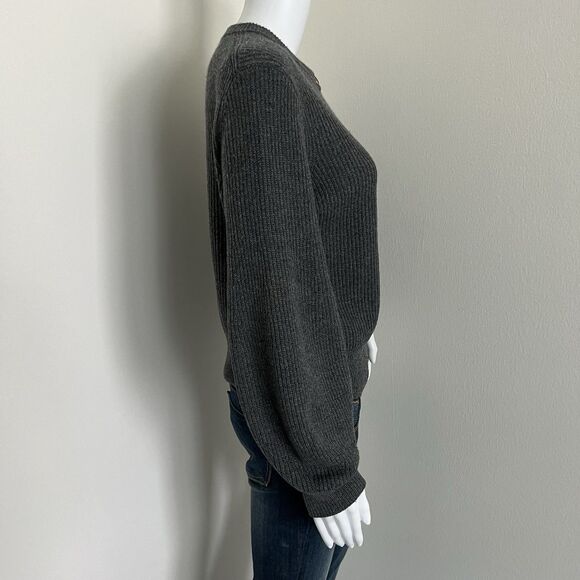 Lafayette 148 Women's Ribbed Cardigan Size S 100% Cashmere Gray Puff Sleeves - Picture 5 of 9